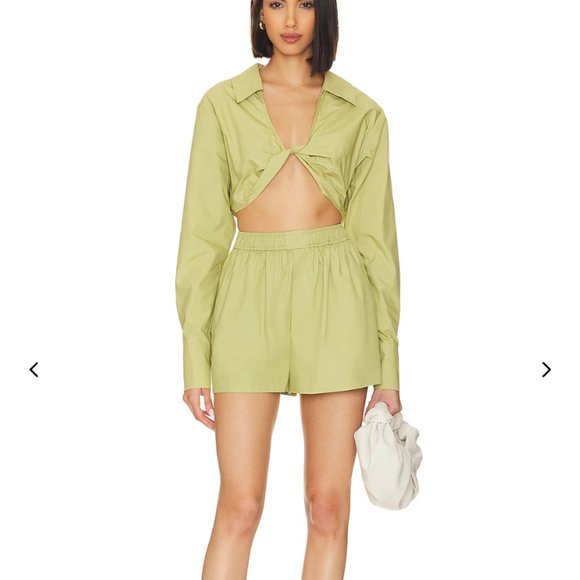 Brand New L' Academie Tereza Poplin Crop Top & Boxer Shorts Set - Picture 4 of 6